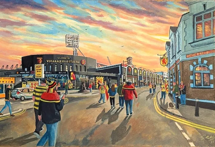 Framed Print : VICARAGE ROAD Going to the Match - Watford FC Framed Print : VICARAGE ROAD Going to the Match - Watford FC