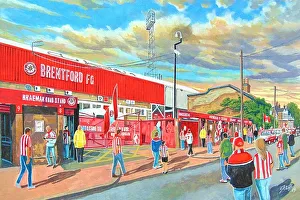 London Prints: Griffin Park Stadium Going to the Match Fine Art - Brentford Football Club