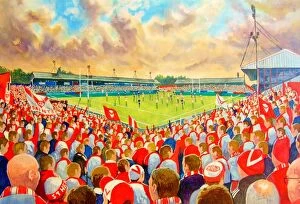 Rugby Stadia Collection: Knowsley Road Stadium Fine Art - St Helens Rugby League Club